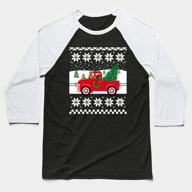 Chocolate Labrador Red Truck Christmas Ugly Sweater Baseball T-Shirt by HappyLabradors